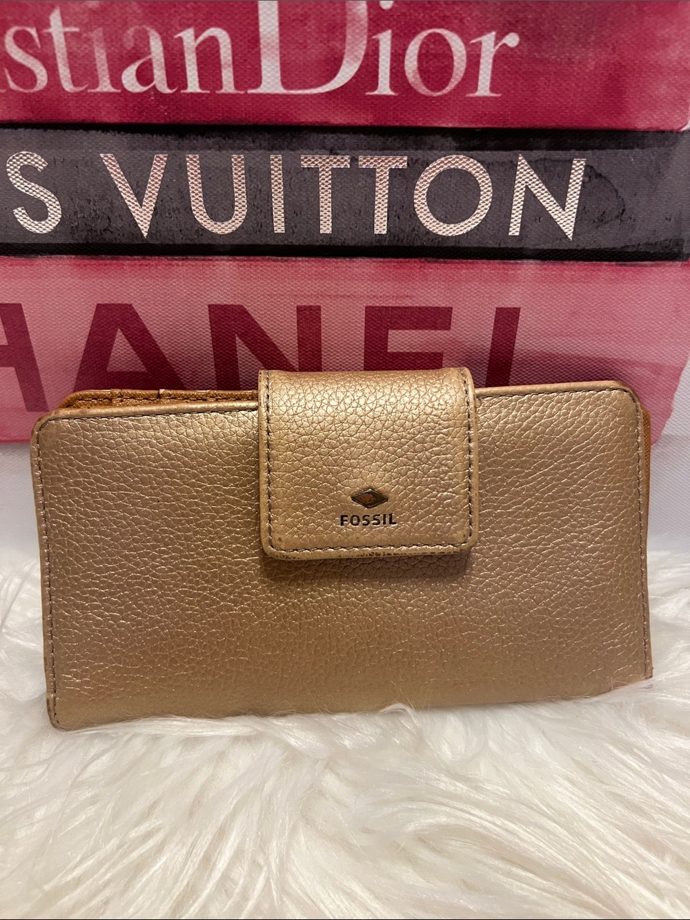 Fossil Metallic Gold Leather Card Holder Wallet